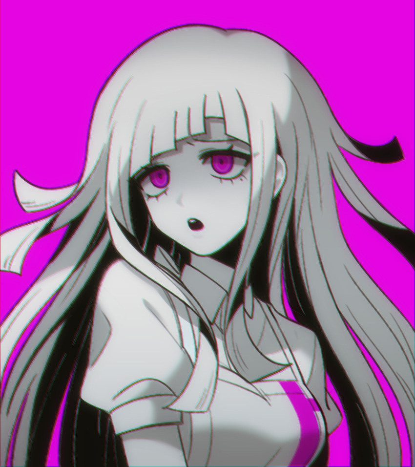 1girl, :o, absurdres, apron, bangs, blunt_bangs, breasts, collared_shirt