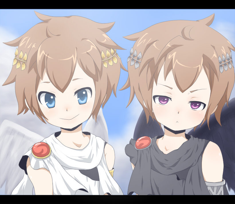 :<, blue_eyes, brown_hair, kid_icarus, pikanchu, pit, violet_eyes