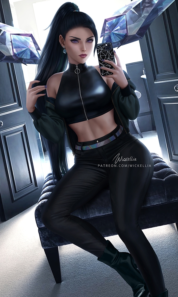abs, ass, bangs, bench, black_hair, black_pants, black_top, boots