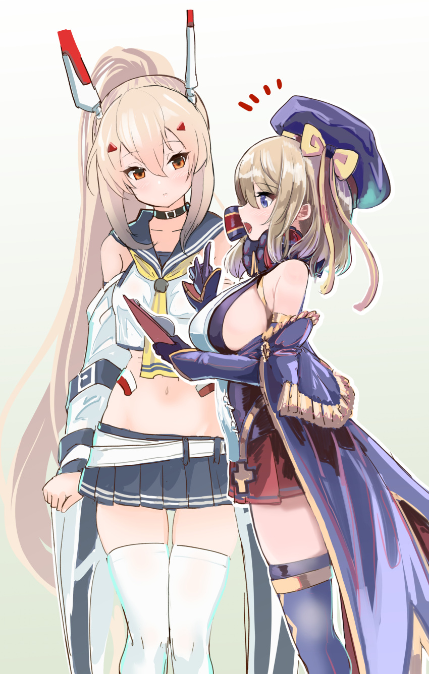 2girls, absurdres, ayanami_(azur_lane), azur_lane, belt, beret, black_choker, black_gloves