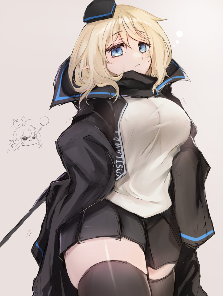 ..., 2girls, apple_on_head, arknights, bangs, black_coat, black_headwear, black_legwear