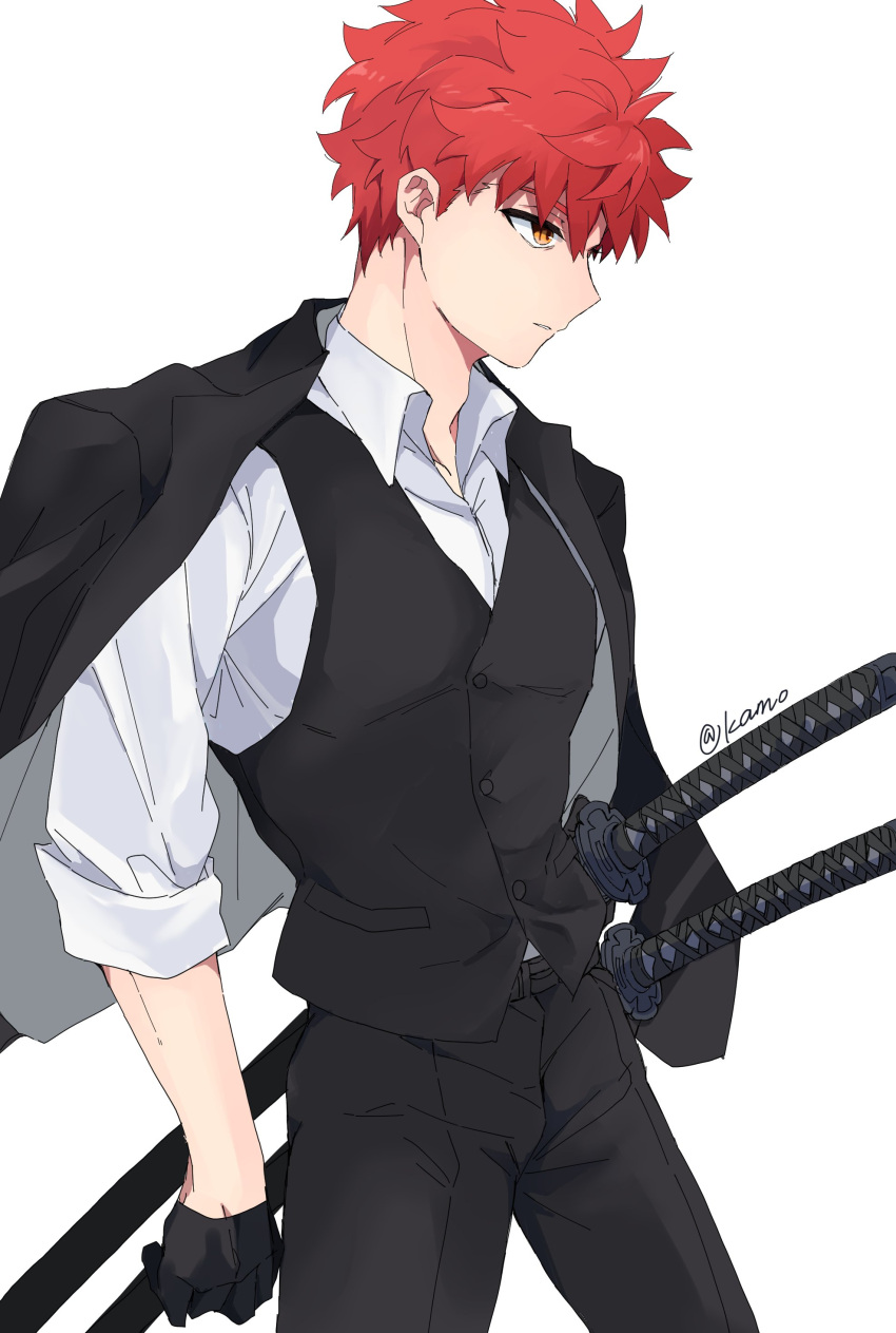 1boy, absurdres, alternate_costume, black_gloves, black_jacket, black_pants, black_vest, collared_shirt