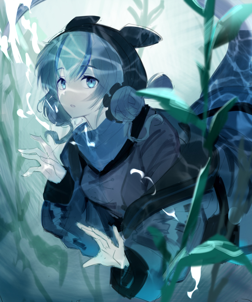 1girl, absurdres, animal_ears, arknights, bangs, blue_eyes, blue_hair, crossazaphael