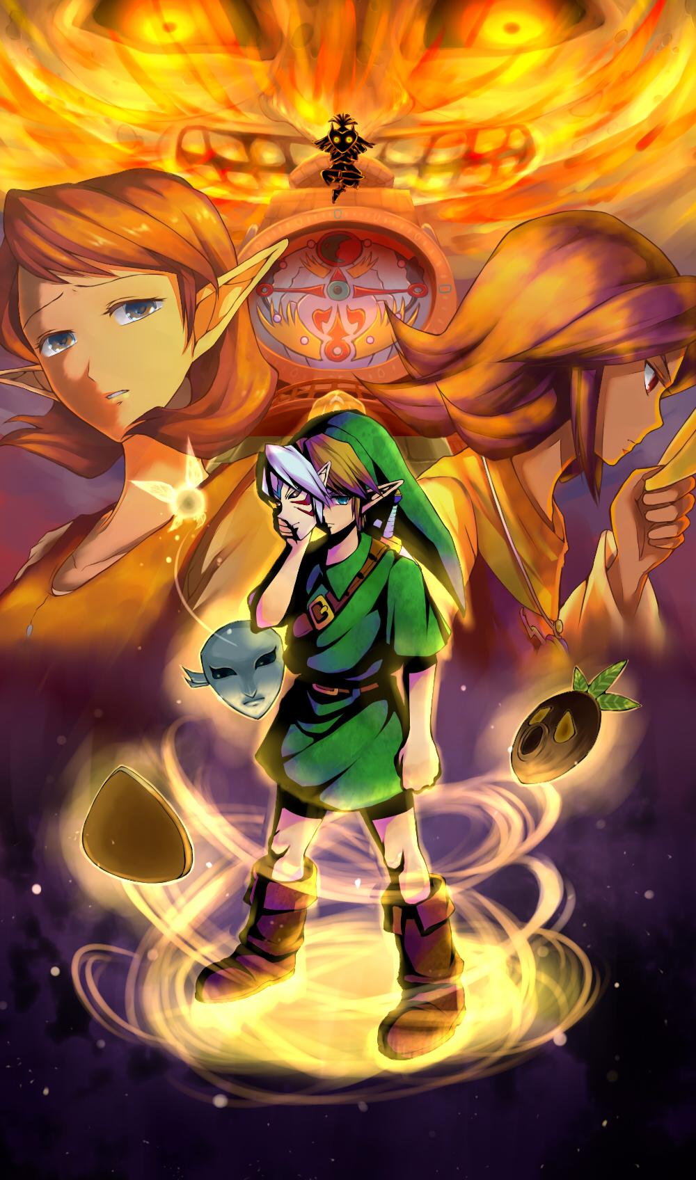 anju, bangs, blonde_hair, blue_eyes, boots, clock, clock_tower, delsaber