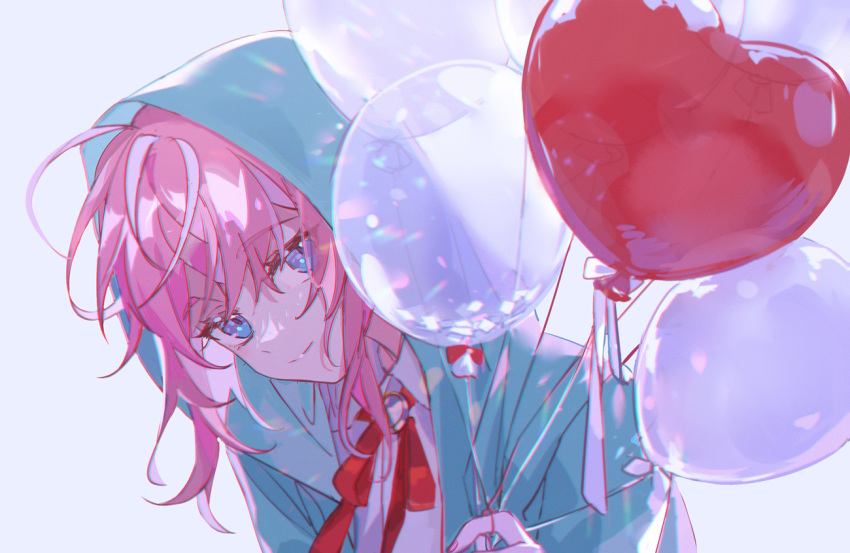 1boy, ahoge, amemura_ramuda, balloon, bangs, blue_eyes, commentary, crossed_bangs