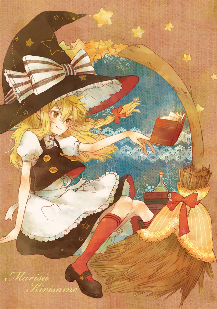 braid, broom, cako, hat, kirisame_marisa, long_hair, touhou, witch_hat