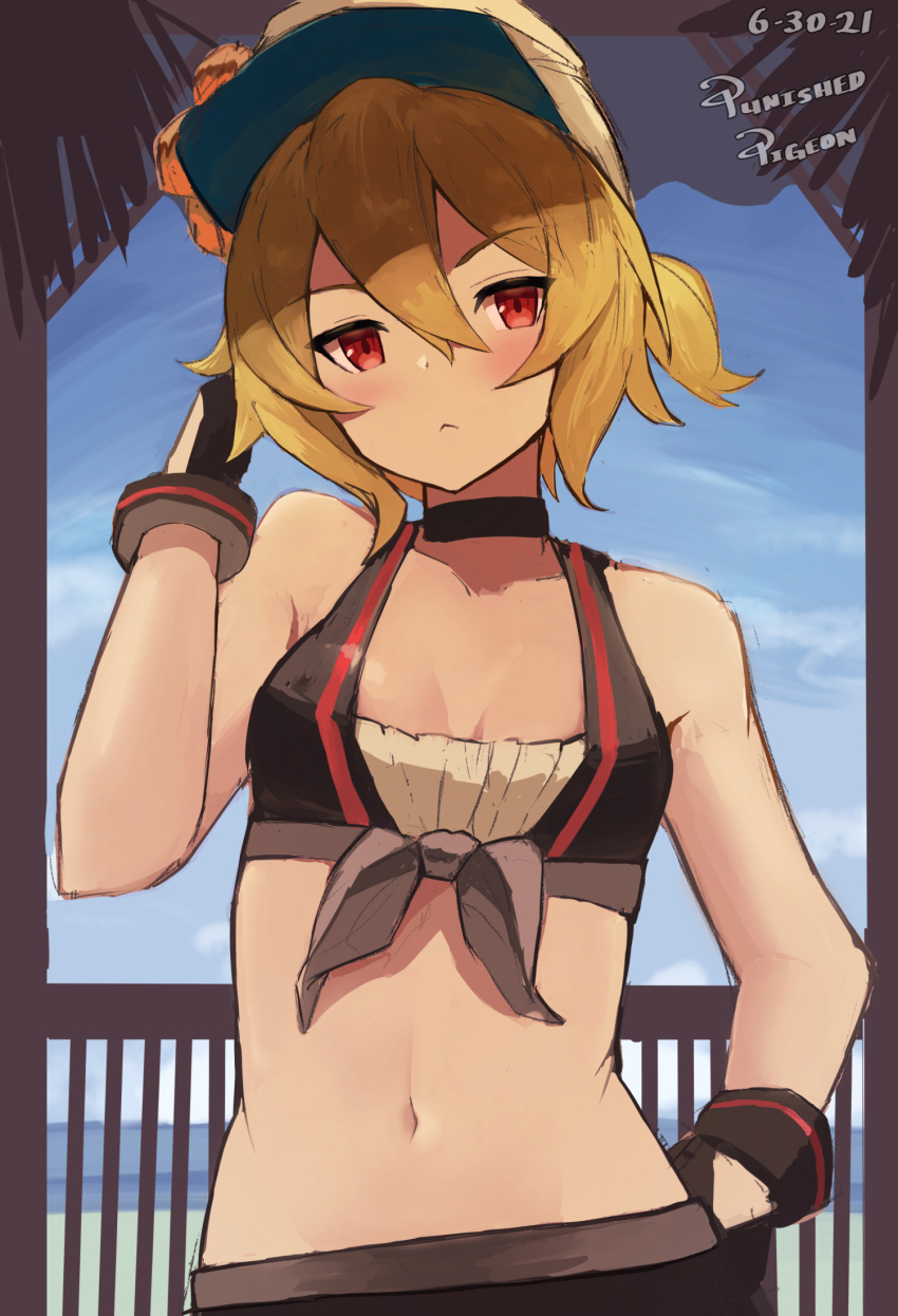 1girl, alex_(dragalia_lost), bare_arms, bare_shoulders, bikini, black_bikini, black_choker, black_gloves