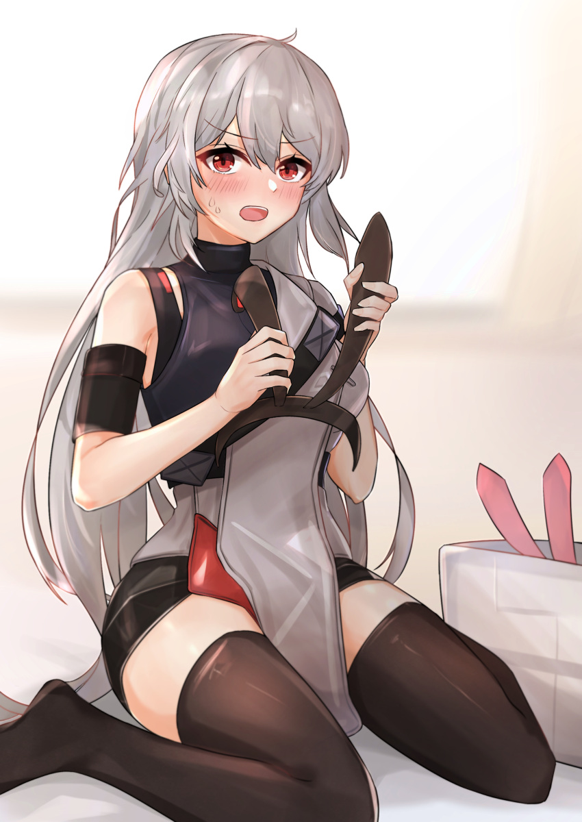 1girl, absurdres, bangs, blush, breasts, charolic_(girls_frontline_2), embarrassed, girls_frontline