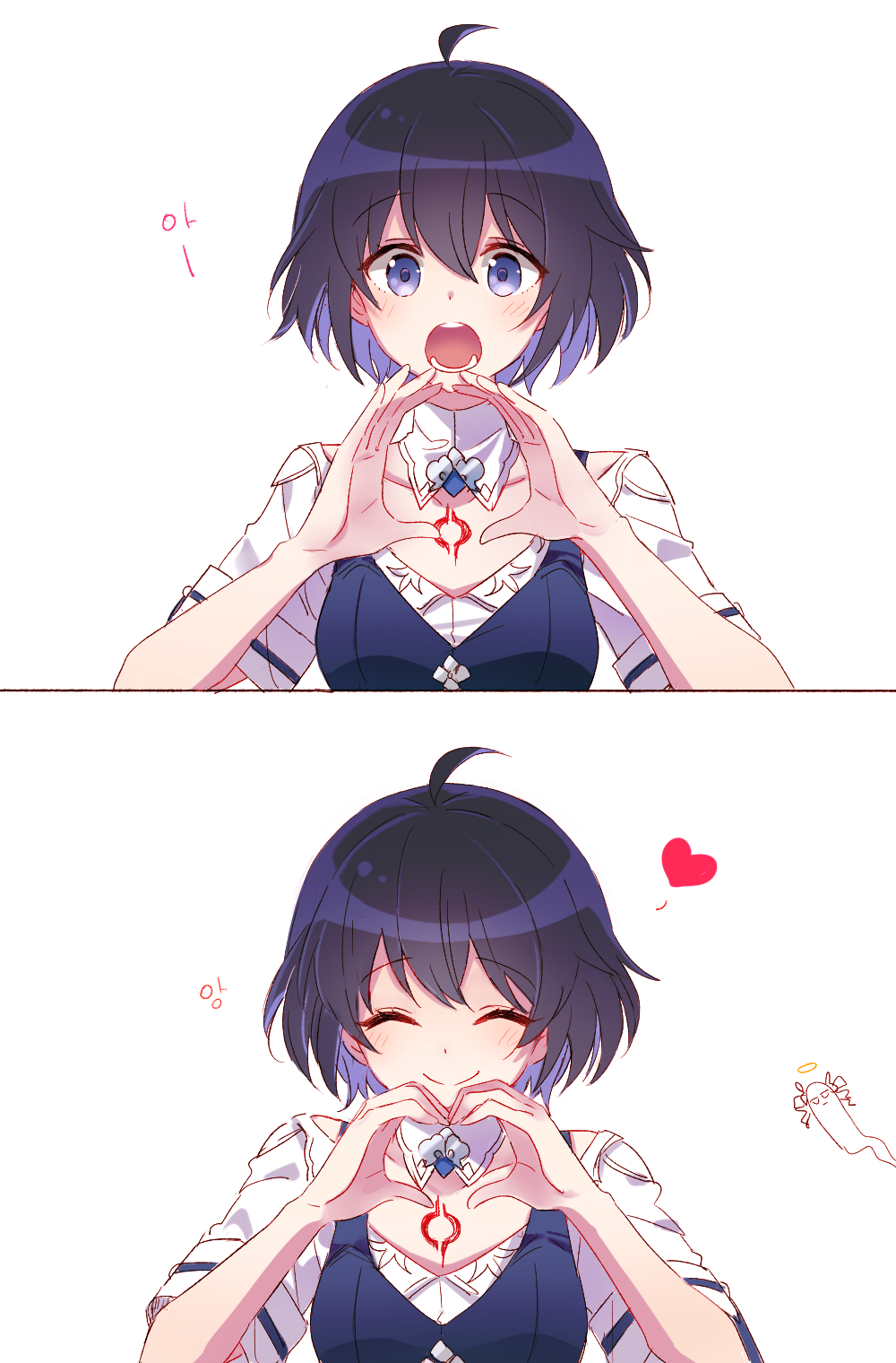 1girl, 6_(yuchae), antenna_hair, bangs, blue_eyes, blue_hair, bronya_zaychik, closed_eyes