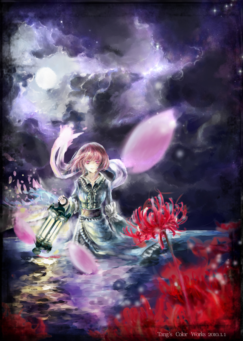 antiquewhite, bow, cloud, clouds, flower, full_moon, ghost, hair_bow