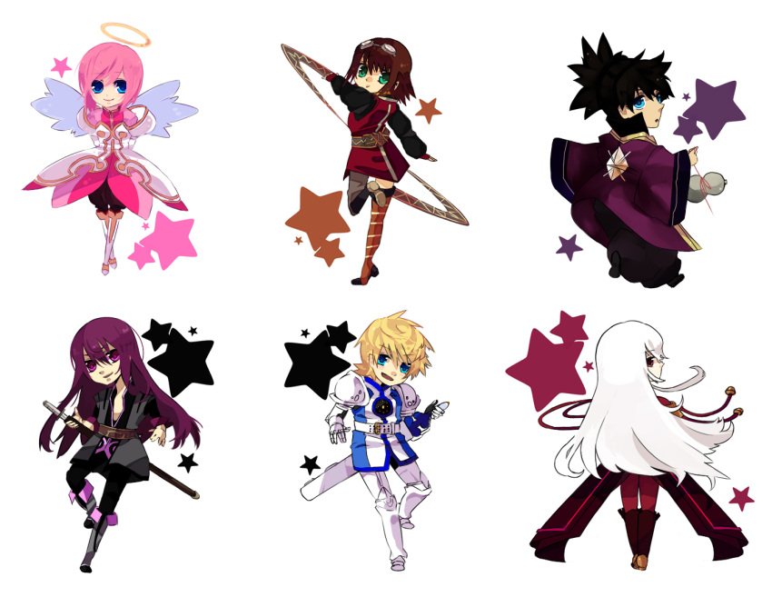 4boys, armor, bad_id, black_eyes, black_hair, blue_eyes, bottle, brown_hair