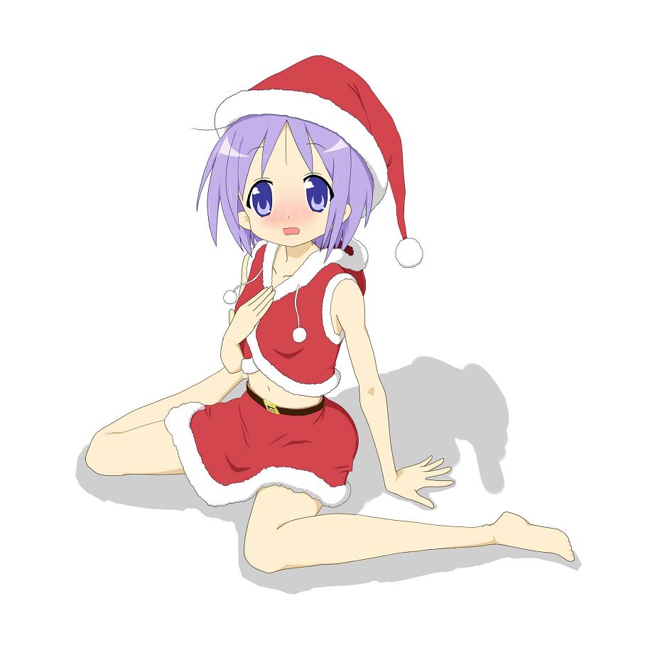 blue_eyes, blush, embarrassed, hat, hiiragi_tsukasa, jpeg_artifacts, lucky_star, midriff