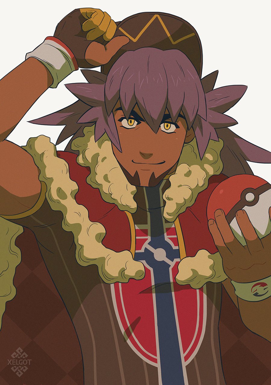 1boy, arm_up, artist_name, bangs, baseball_cap, cape, champion_uniform, closed_mouth