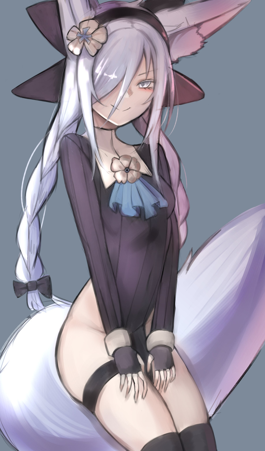 1girl, absurdres, animal_ear_fluff, animal_ears, black_dress, black_gloves, black_hairband, blue_neckwear