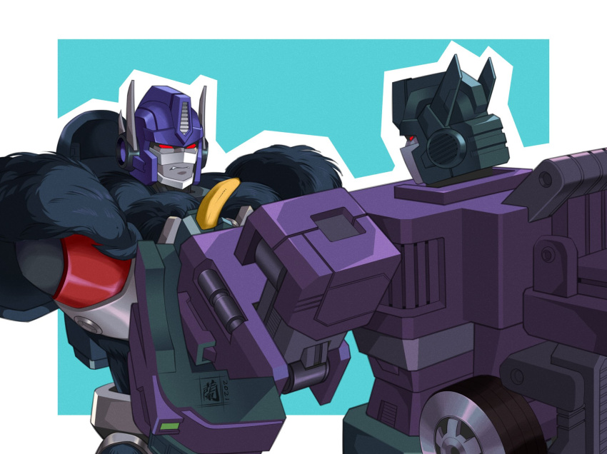 2boys, annoyed, autobot, banana, beast_wars, beast_wars:_transformers, crossed_arms, food