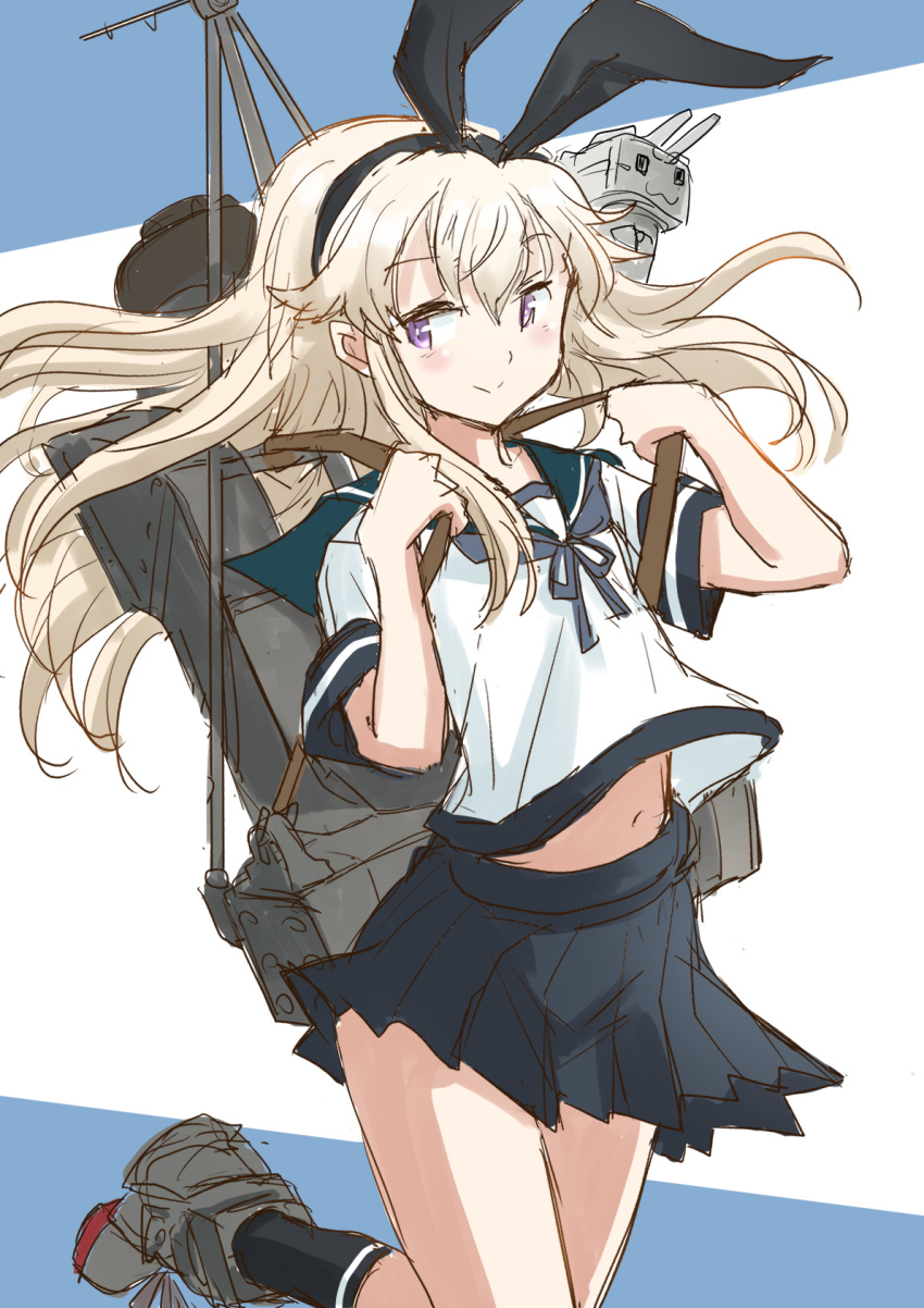 1girl, blonde_hair, blue_sailor_collar, blue_skirt, commentary_request, cosplay, creature, creature_on_shoulder