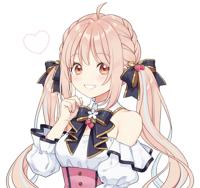 1girl, blush, breasts, commentary_request, detached_sleeves, hair_ornament, heart, highres
