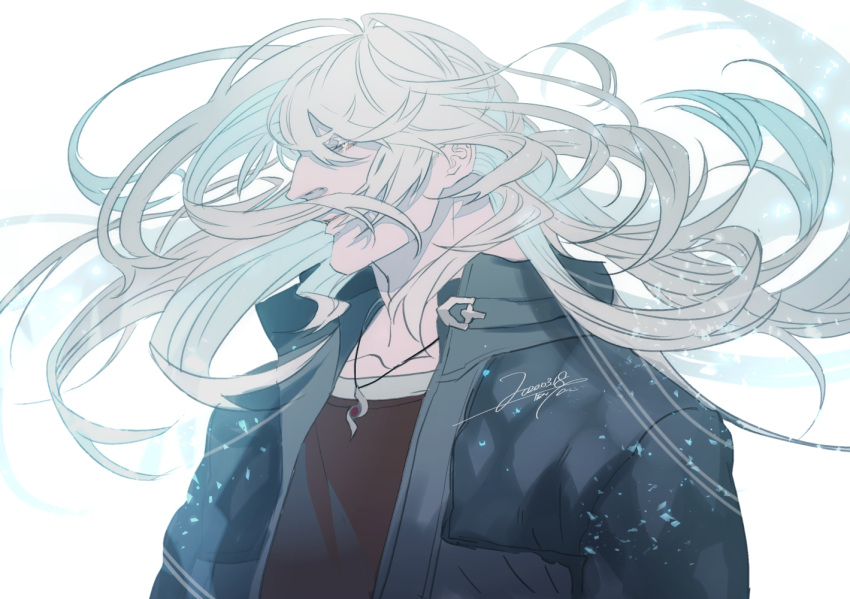 1boy, alternate_hair_length, alternate_hairstyle, artist_name, blue_eyes, coat, collarbone, dated