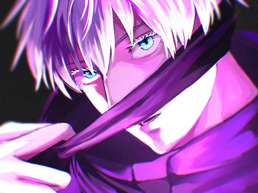 1boy, bangs, black_background, black_blindfold, blindfold, blindfold_down, blue_eyes, eyelashes