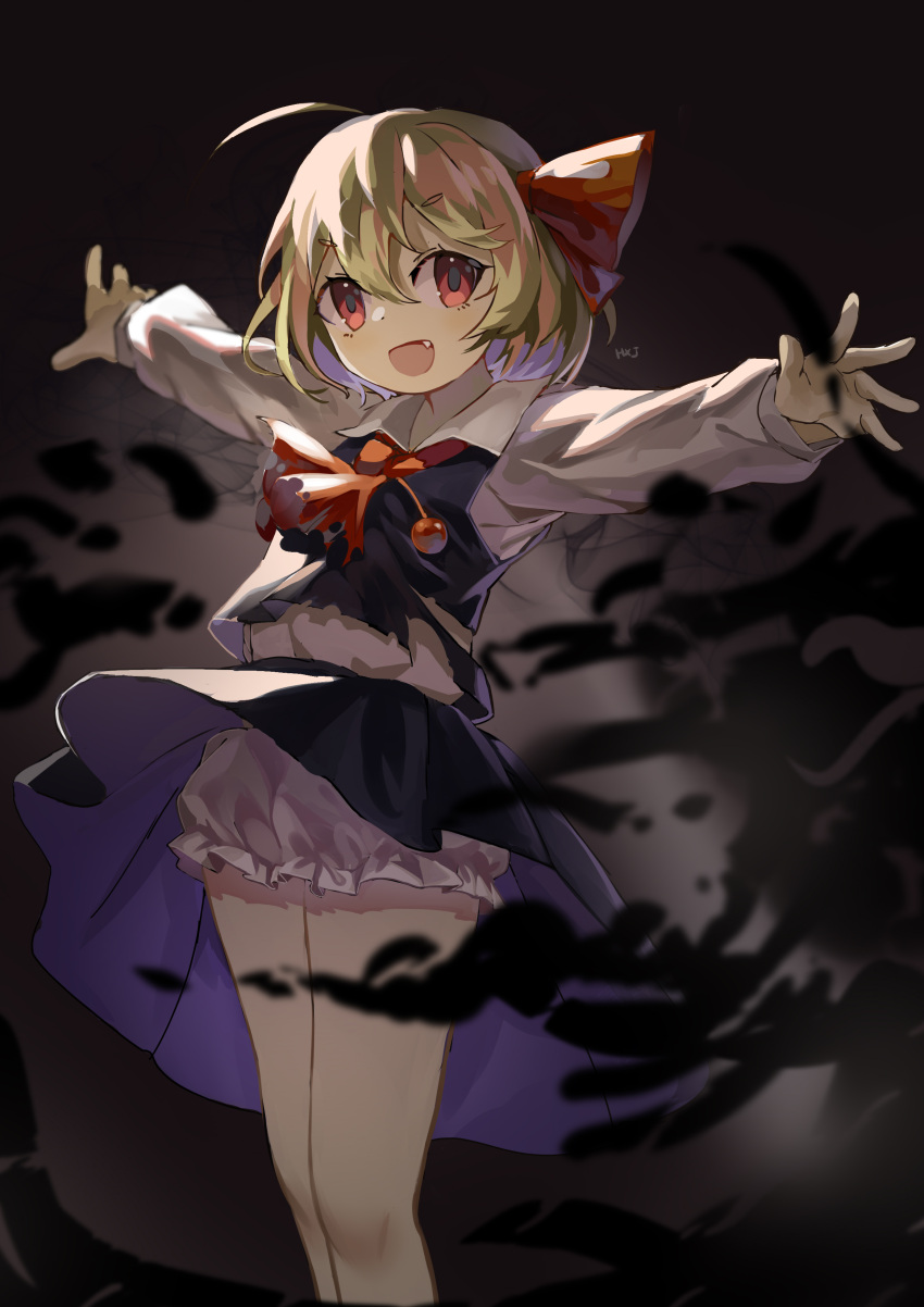 1girl, :d, absurdres, ahoge, bangs, beads, black_skirt, black_vest