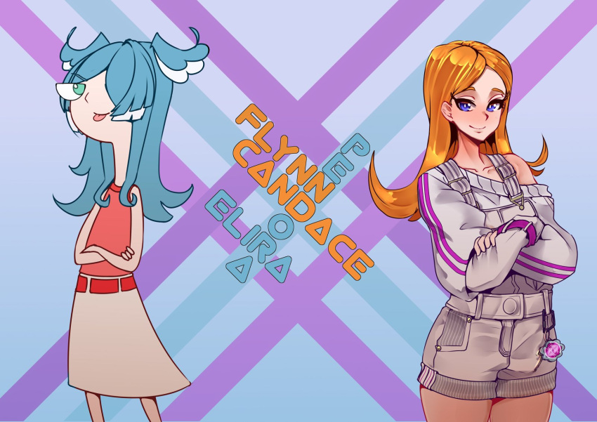 2girls, animal_ears, blue_eyes, blue_hair, candace_gertrude_flynn, candace_gertrude_flynn_(cosplay), cartoonized, character_name