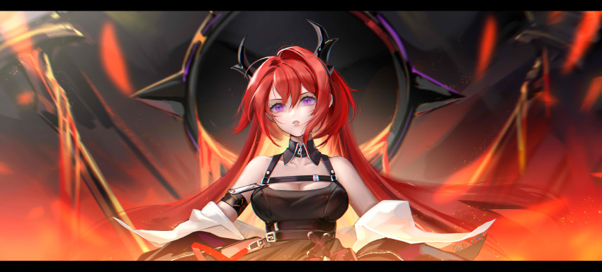 absurdres, arknights, black_dress, demon_girl, demon_horns, dress, haimian-v-, highres