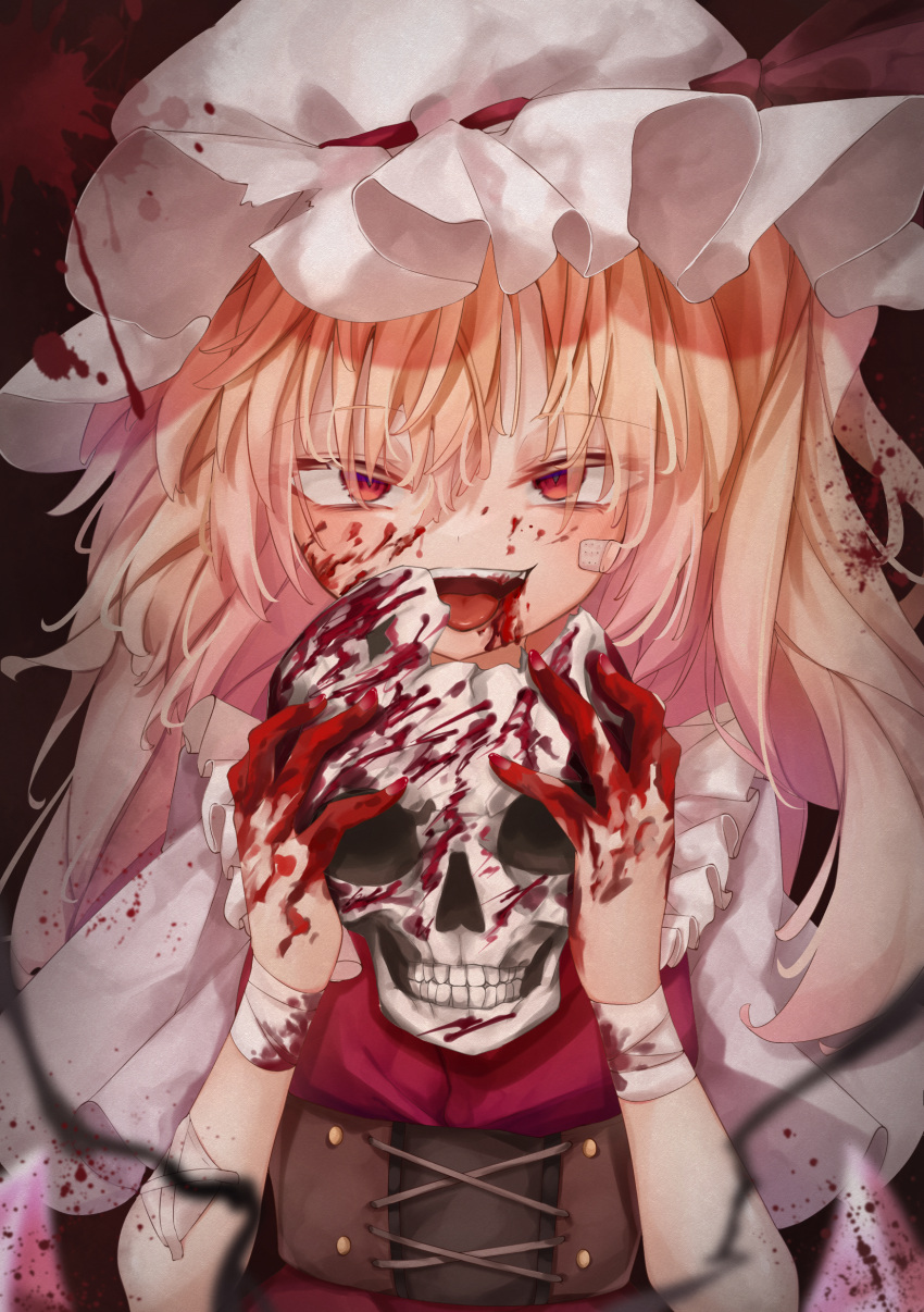 1girl, :d, absurdres, bandaged_arm, bandages, bandaid, bandaid_on_face, bangs