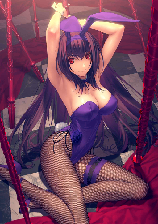 1girl, animal_ears, armpits, black_leotard, bodysuit, bow, bowtie, breasts