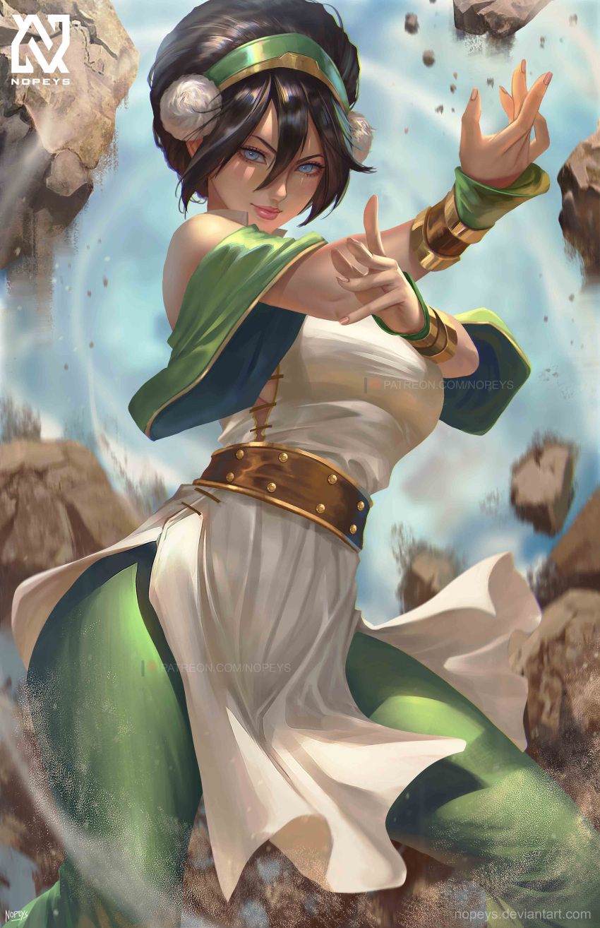 1girl, absurdres, avatar:_the_last_airbender, avatar_legends, black_hair, blue_eyes, breasts, chinese_clothes