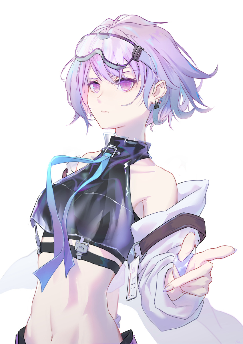absurdres, bare_shoulders, commentary_request, crop_top, earrings, expressionless, fagun_yibei, fresnel_(girls_frontline_nc)