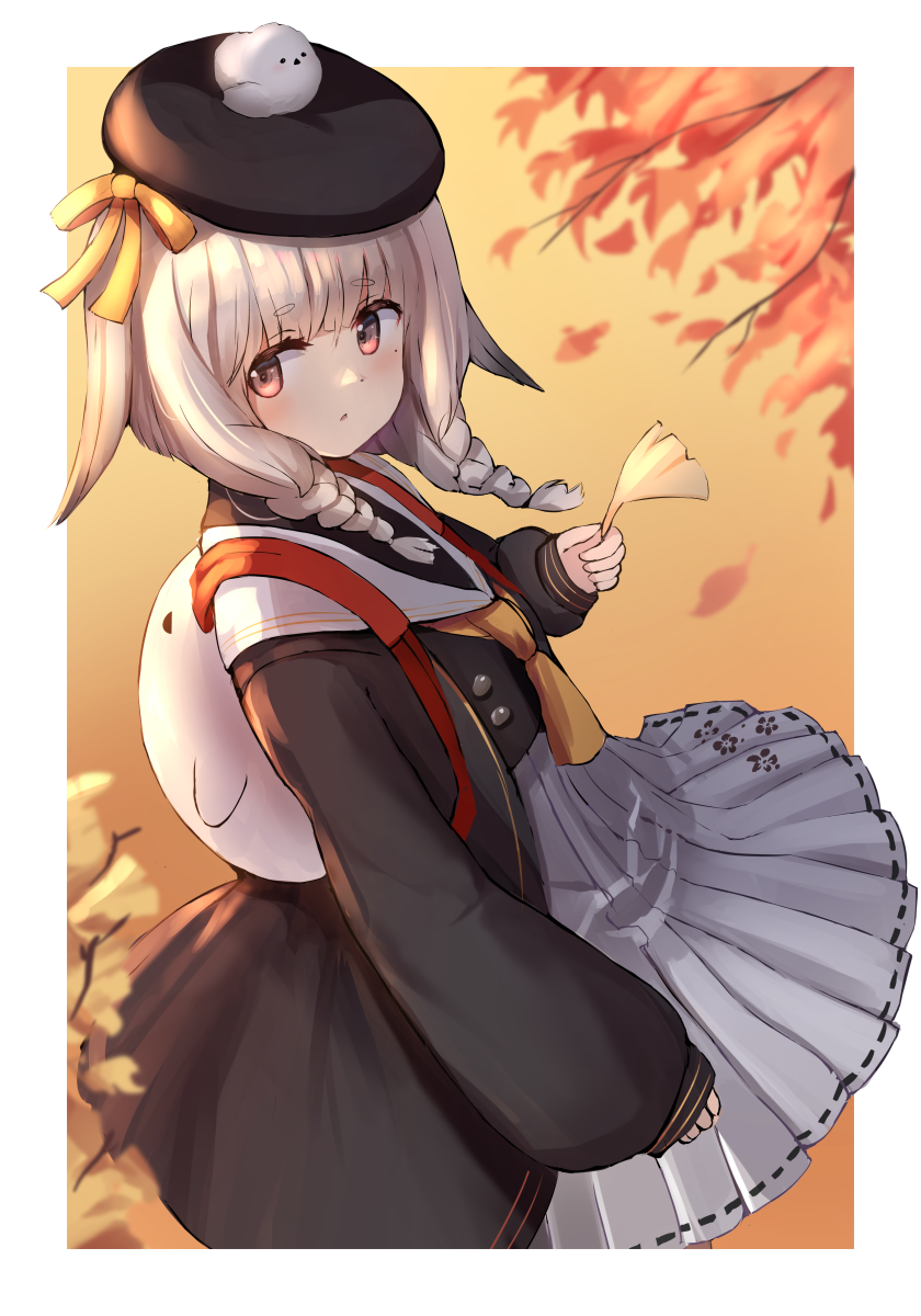 1girl, animal, animal_on_head, azur_lane, backpack, bag, bangs, beret