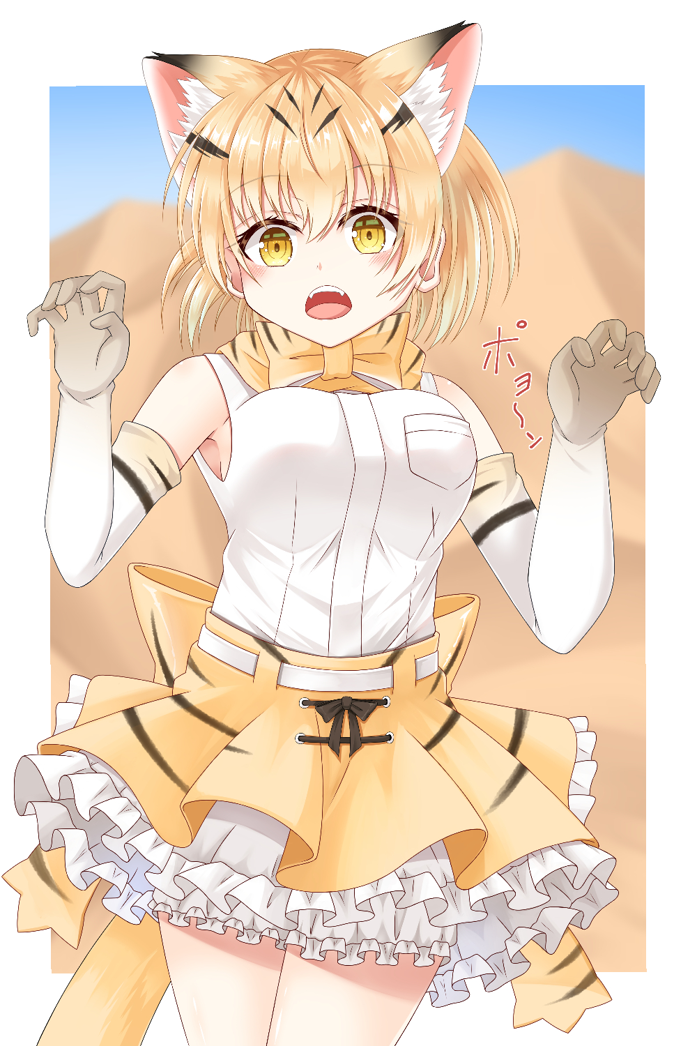 1girl, animal_ear_fluff, animal_ears, bangs, bare_shoulders, blonde_hair, bow, bowtie