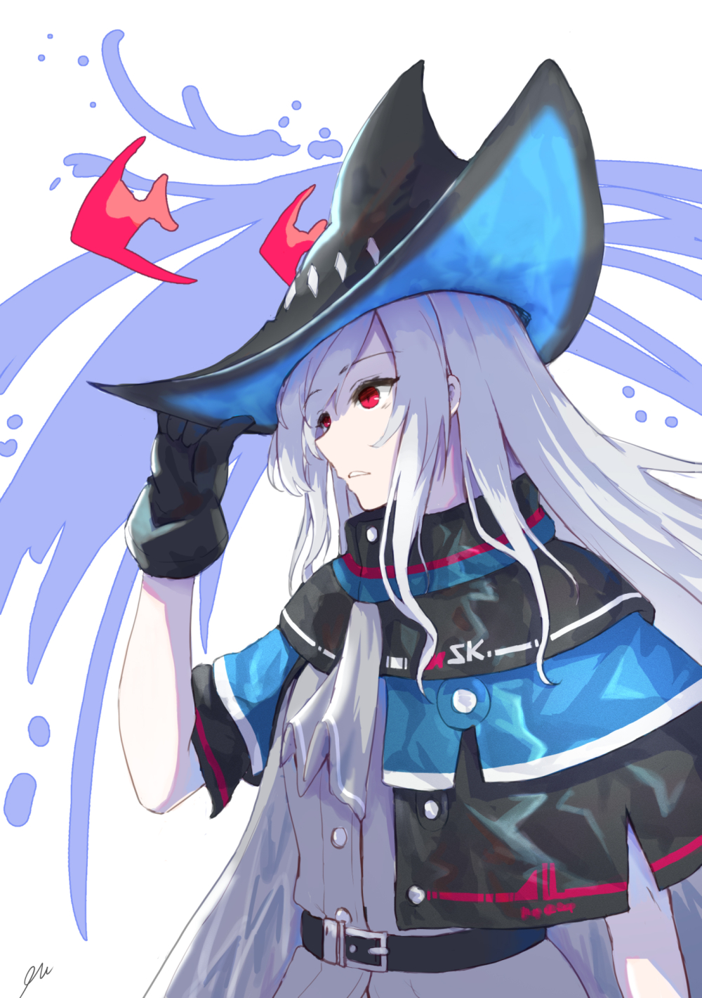 1girl, arknights, bangs, black_gloves, bow, bowtie, eyebrows_behind_hair, eyebrows_visible_through_hair