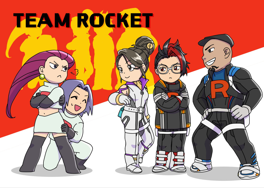 2girls, 3boys, absurdres, arlo_(pokemon), cliff_(pokemon), highres, james_(pokemon), jessie_(pokemon)