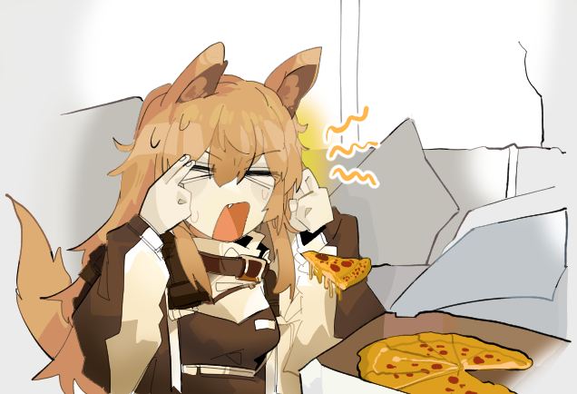>_<, 1girl, animal_ears, arknights, bangs, breasts, brown_hair, brown_jacket