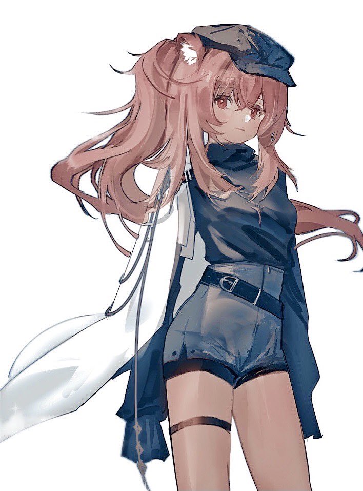 1girl, ak_(ak98110881), alternate_costume, alternate_hairstyle, animal_ears, arknights, black_headwear, black_shirt