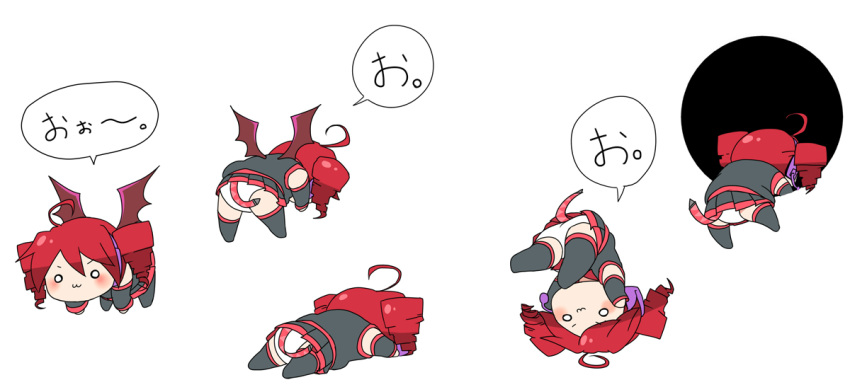 >:3, ahoge, bat_wings, chibi, drill_hair, falling, kasane_teto, o_o