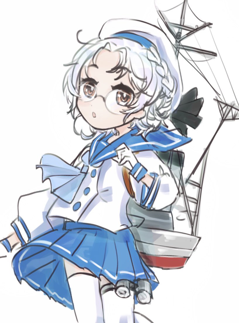 1girl, :o, aqua_neckwear, bangs, blue_sailor_collar, blue_skirt, braid, brown_eyes