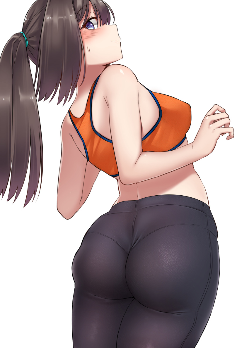 1girl, absurdres, akizuki_(kancolle), ass, bare_shoulders, black_hair, black_pants, blue_eyes