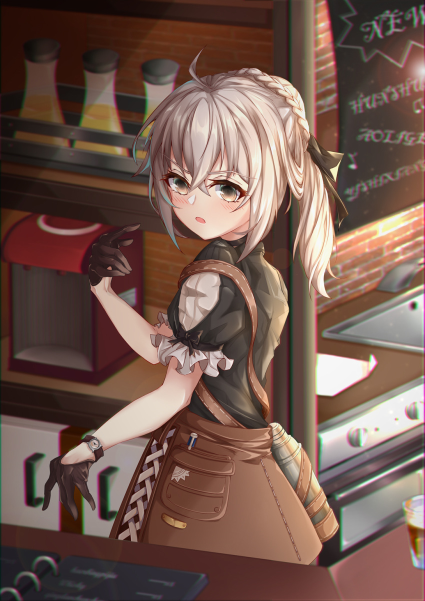 1girl, alternate_costume, antenna_hair, back, bangs, black_gloves, braid, bronya_zaychik