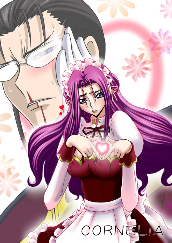 apron, black_hair, blood, blue_eyes, blush, breasts, code_geass, cornelia_li_britannia