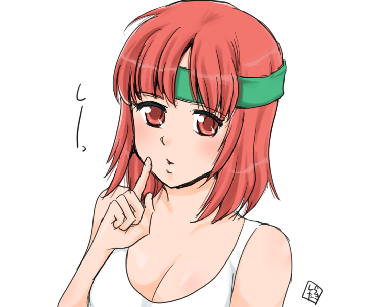 1girl, advance_wars, finger_to_mouth, headband, red_eyes, redhead, sami_(advance_wars), shirawaki