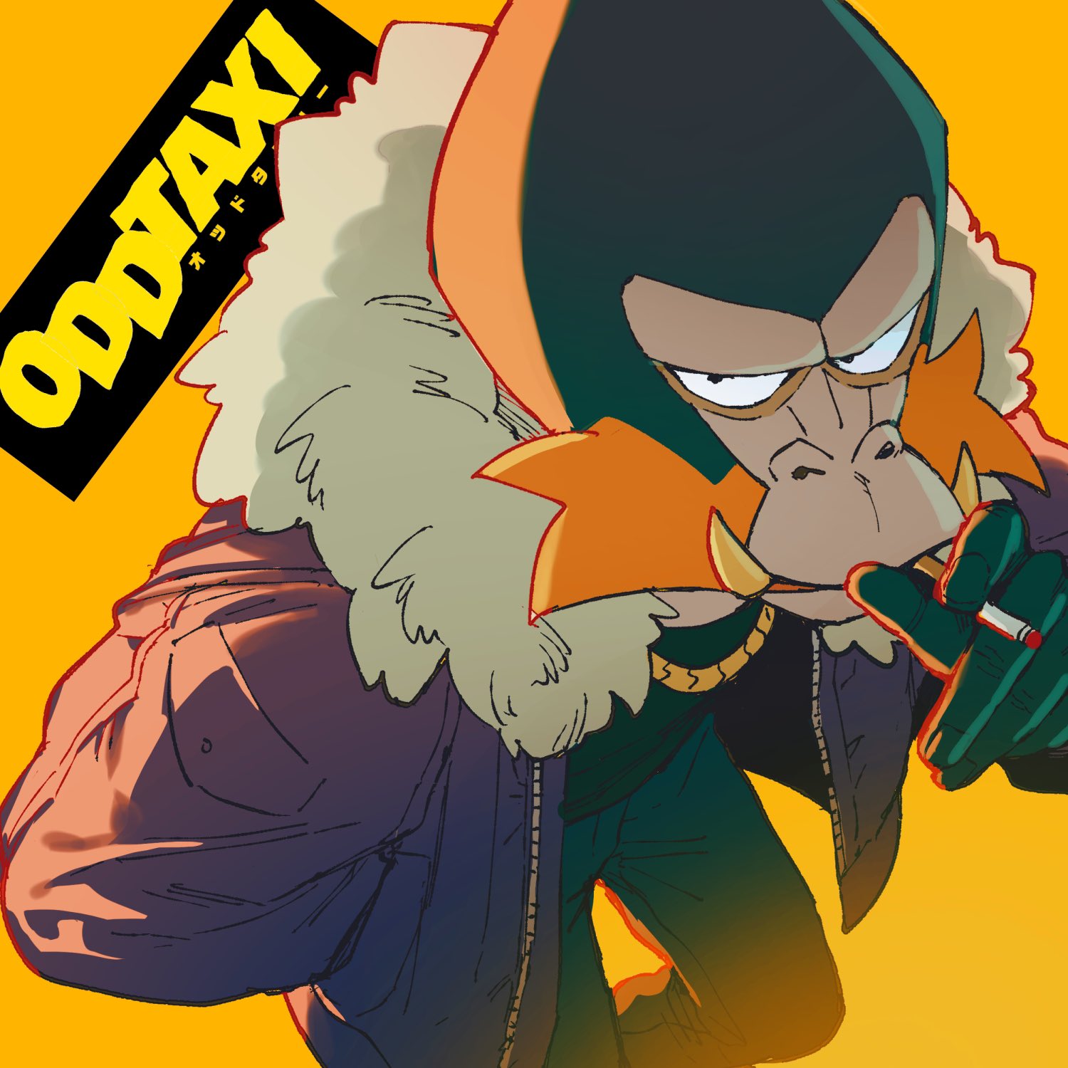 abry_take, animal, blue_pants, cigarette, dobu_(odd_taxi), fur_collar, fur_jacket, furry