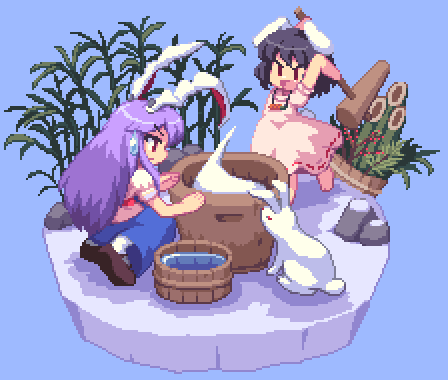 black_hair, brown_hair, bunny, bunny_ears, food, inaba_tewi, kadomatsu, kou_2008