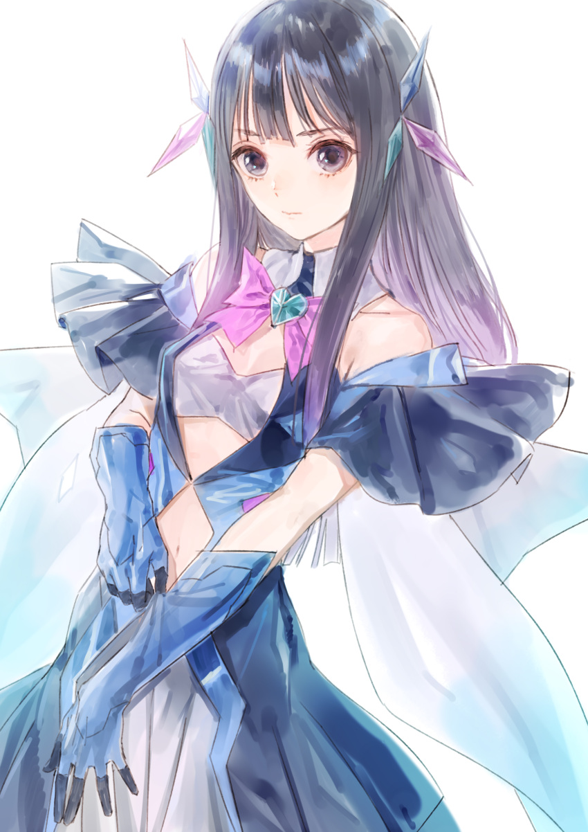 1girl, absurdres, bangs, black_eyes, black_hair, blue_gloves, blue_reflection_ray, blunt_bangs