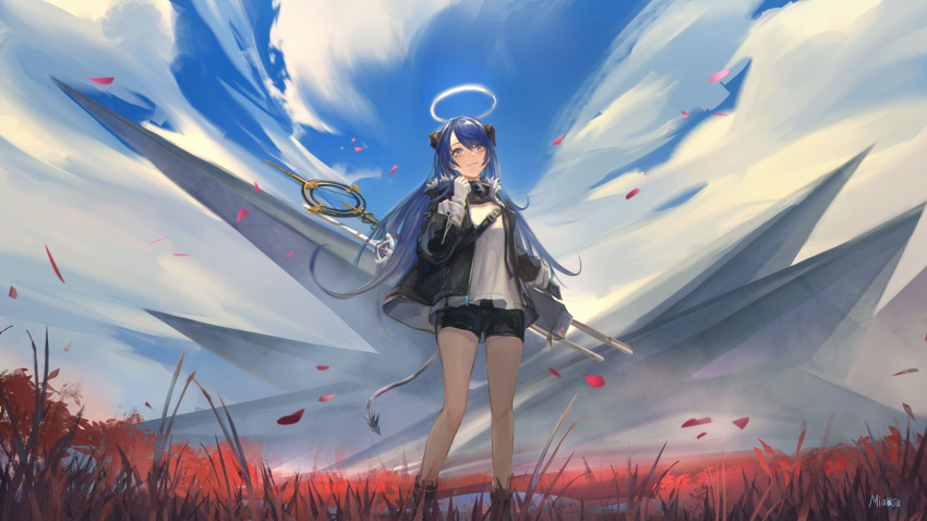 1girl, absurdres, arknights, artist_name, bangs, bare_legs, black_footwear, black_gloves