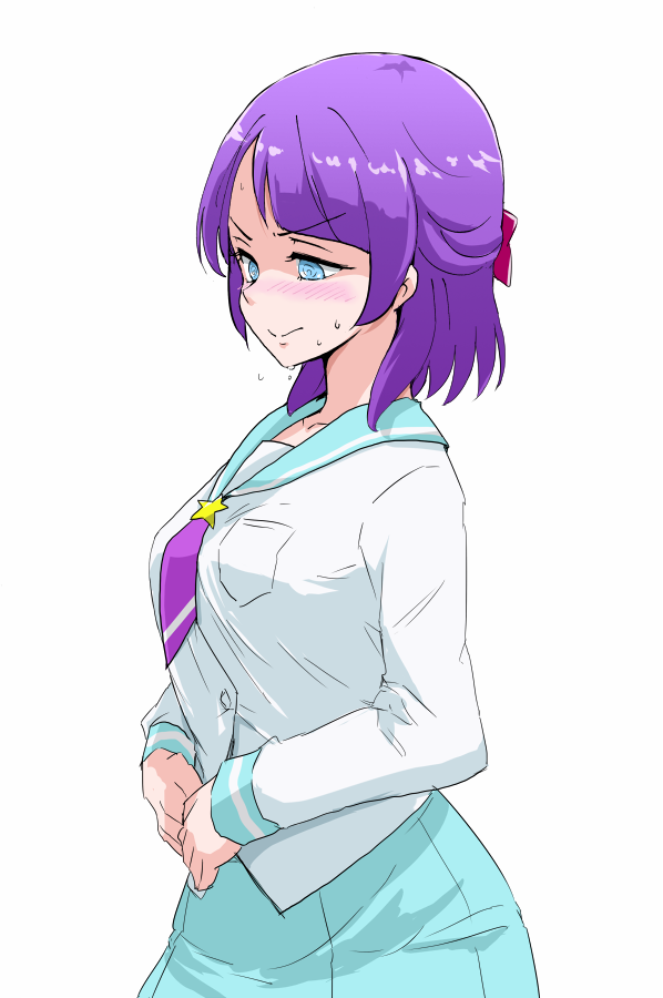 1girl, alternate_hair_length, alternate_hairstyle, blue_eyes, blue_sailor_collar, blue_skirt, bow, closed_mouth
