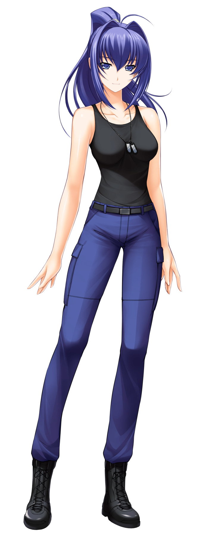 1girl, bangs, belt, black_belt, black_footwear, black_shirt, blue_eyes, blue_hair