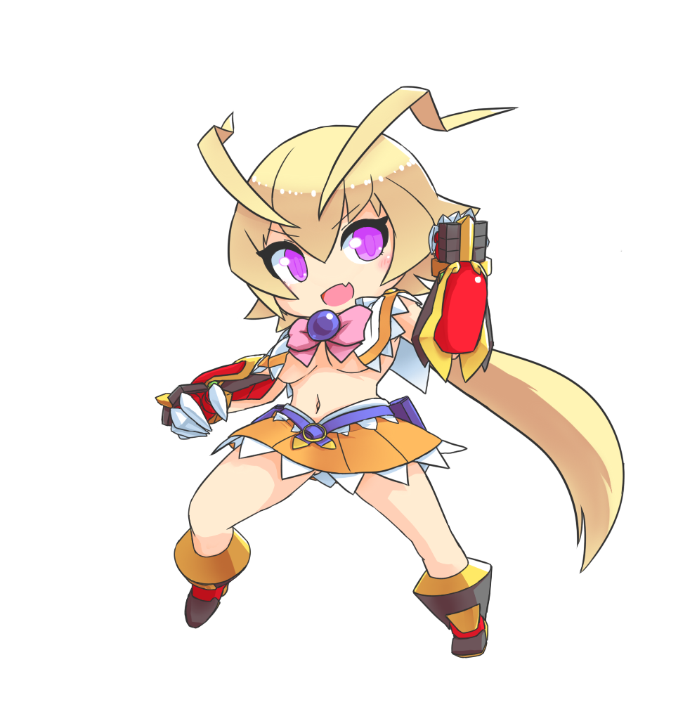 1girl, :d, amanohara_minori, antenna_hair, arcana_heart, bangs, black_footwear, blonde_hair