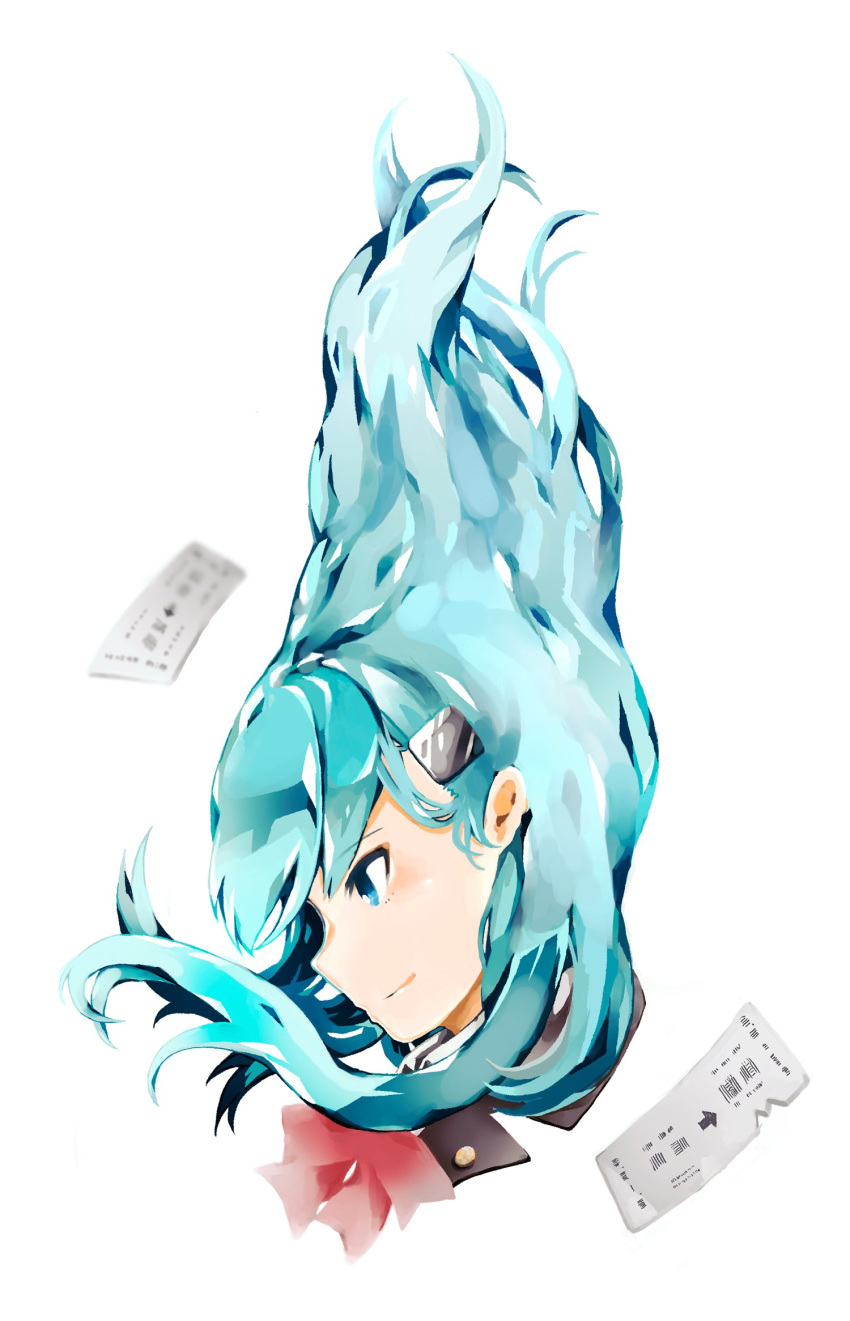 1girl, aqua_hair, bangs, blue_eyes, bow, bowtie, closed_mouth, cropped_shoulders